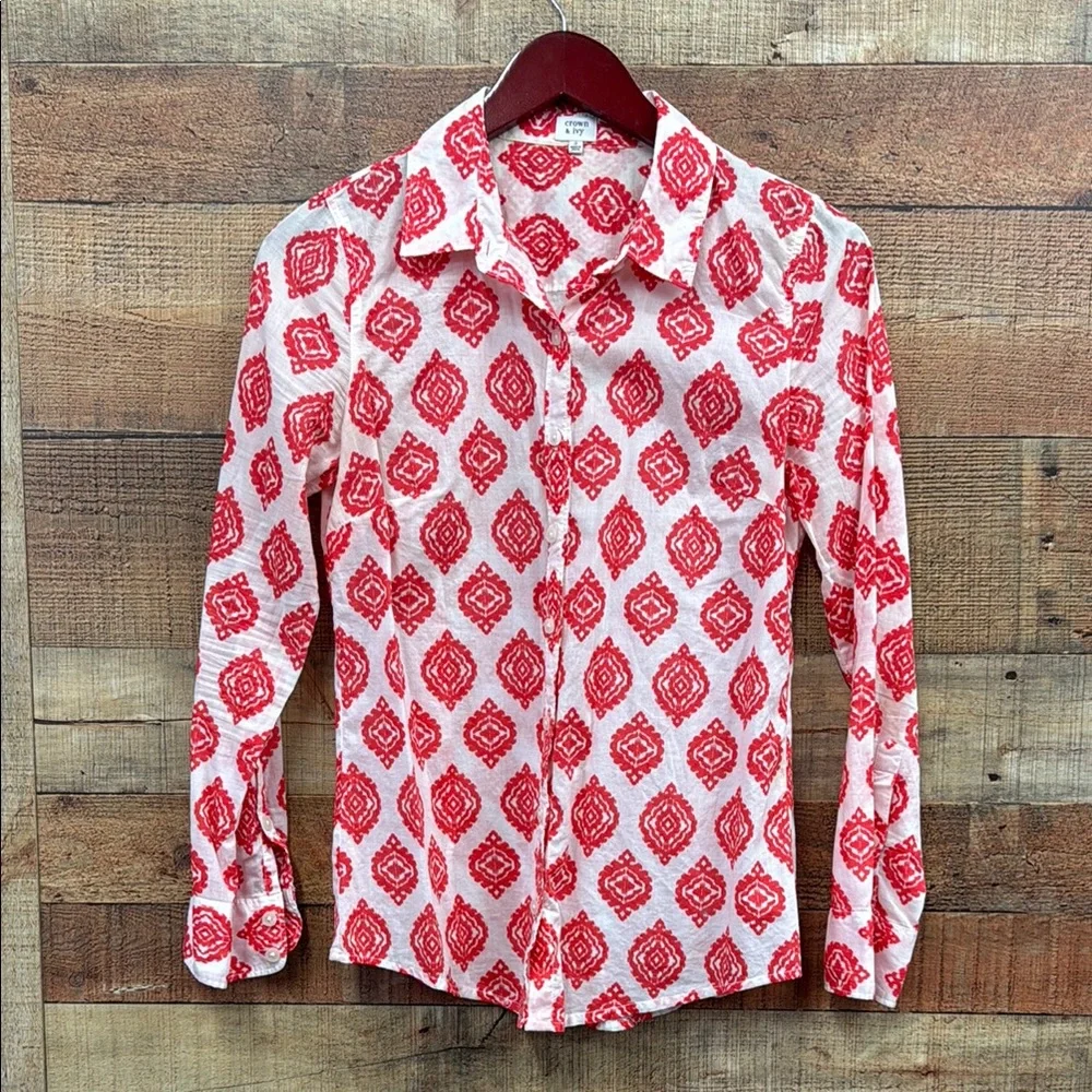 Crown & Ivy India Print Button Down Shirt Size small